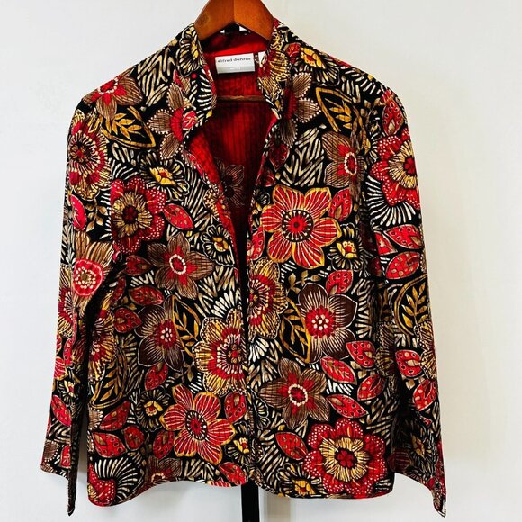 Vintage Alfred Dunner Floral Open Front Jacket Size 12P Cotton Long Sleeve - Picture 1 of 11